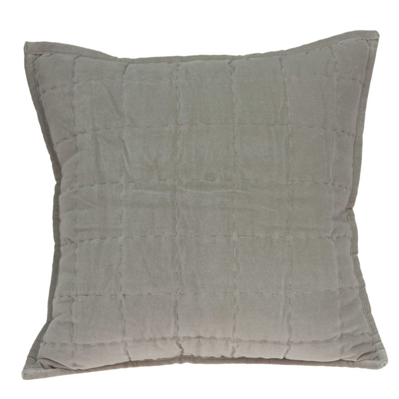 Gray Quilted Cotton Blend Square Pillow with Poly Insert