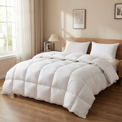 White Goose Down Comforter Oversized King Size-Premium All Season Weight Duvet