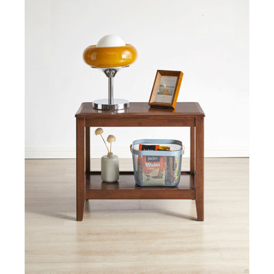 100% Solid Wood Rustic Side Table For Living Room,End Table With Storage Shelf  2-Tier Sofa Table For Living Room, Rubber Wood Indoor Plant Stand
