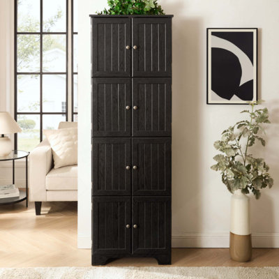 Storage Cabinet Tall Storage Cabinet With 8 Doors And 4 Shelves ,Bookshelf Living Room, Kitchen, Dining Room, Office  Freestanding Storage Cabinet