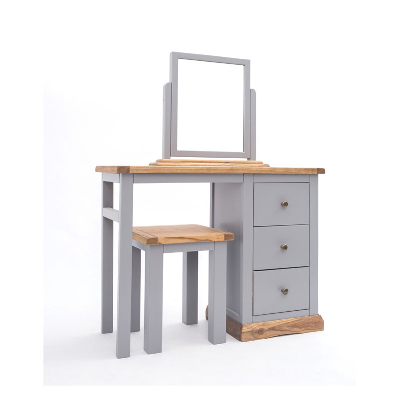 Midkiff Dressing Table with Mirror, Natural/Grey/Gold