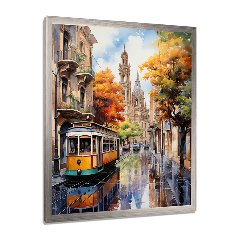 Espagne, rues colorées de Barcelone - Espagne, décoration murale, H 32 po x l 24 po x P 1 po, Cadre simple argenté