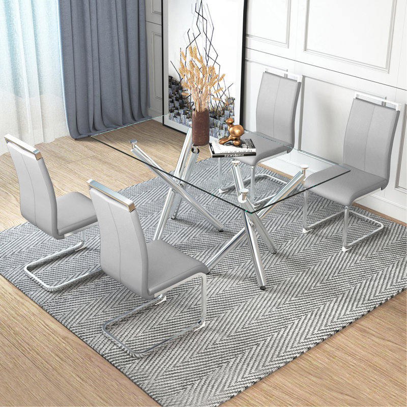 Ensemble de chaises rembourrées polyvalentes à haut dossier pour divers espaces, élégantes et durables, Gris clair