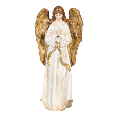 Gilded Angel Resin Garden Statue, 18"H