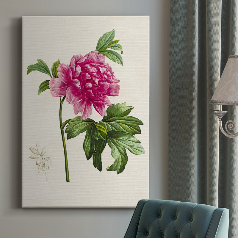«Pretty Pink Botanicals I», toile tendue avec châssis de qualité supérieure - prête à être accrochée, H 48 po x l 32 po