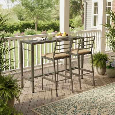 Outdoor Hdpe+Metal Frame 3-Piece Patio Bar Set, Balcony bar set, With Cover
