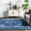 Tapis de couloir à motif de médaillon pour le salon, la chambre à coucher, la salle à manger, le vestibule, le couloir ou la cuisine Julieanna, bleu foncé / blanc-1483598327