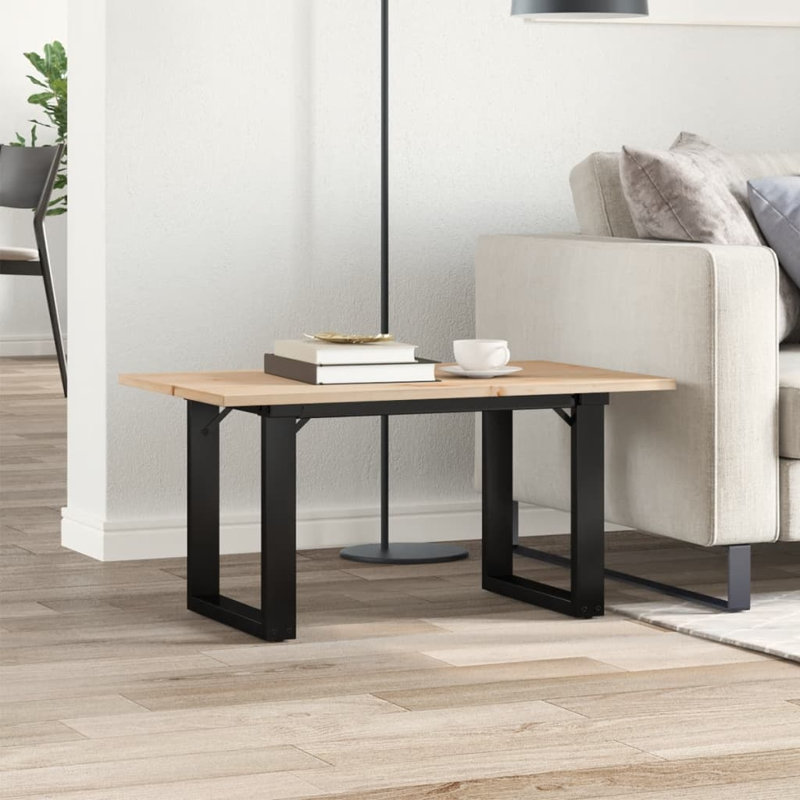 Table basse avec cadre en O, bois massif de pin et acier, H 15,7 po x L 31,5 po x l 19,7 po