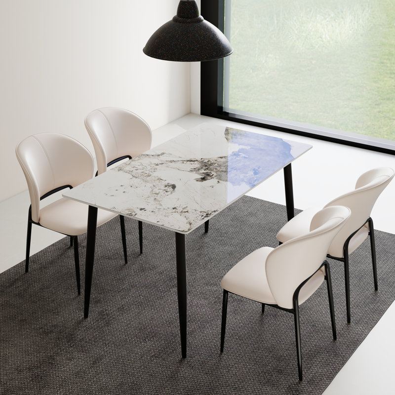 Table de salle à manger moderne à 4 pieds avec plateau en pierre frittée, Gold, Pandora