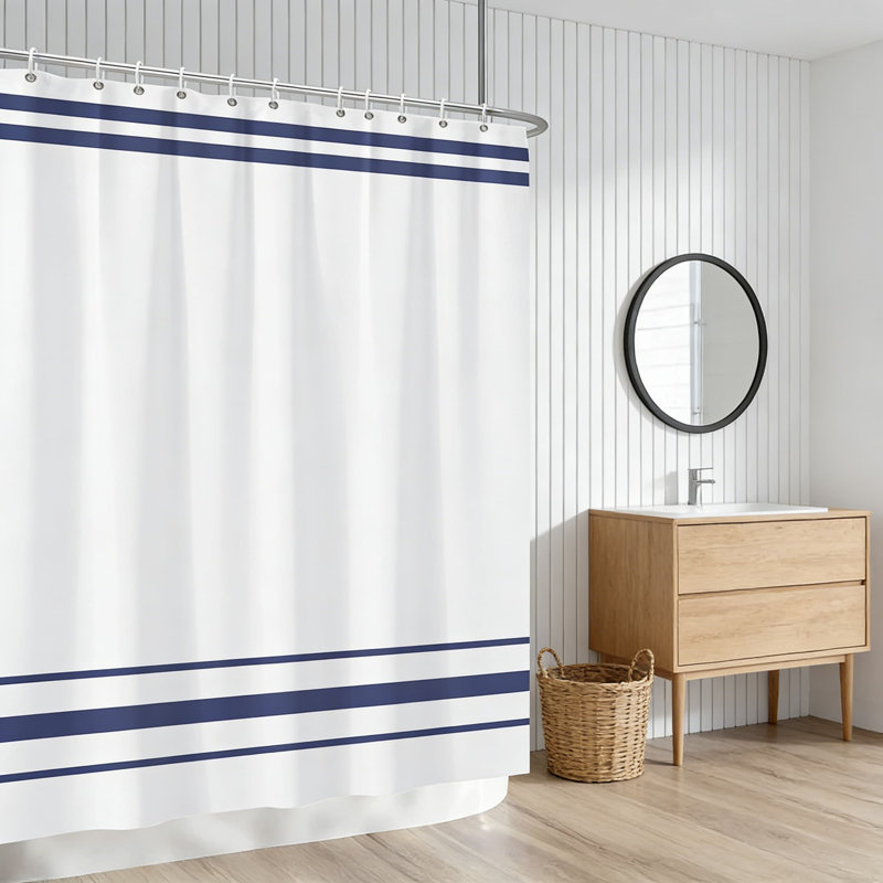 Minimalist Striped Shower Curtain Set, Waterproof Polyester Fabric Bathroom Curtain With Hooks For Standard Bathtub, Quick-Dry And Machine Washable