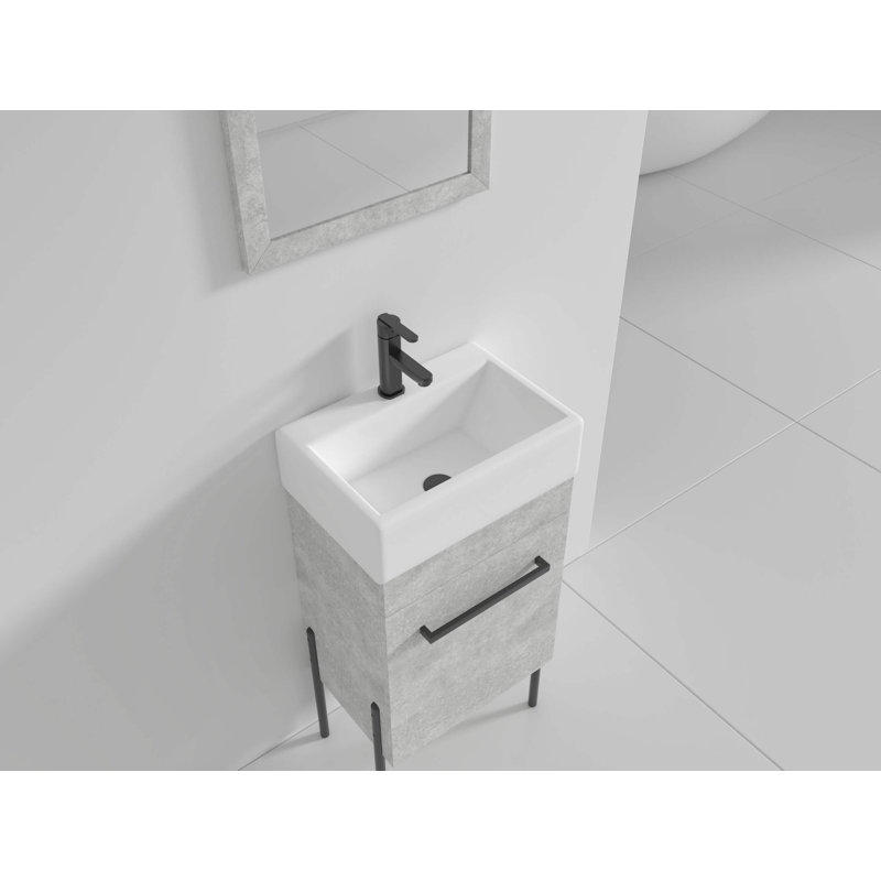 Meuble-lavabo simple 17 po Taft Avenue, Gray Marble, Noir mat