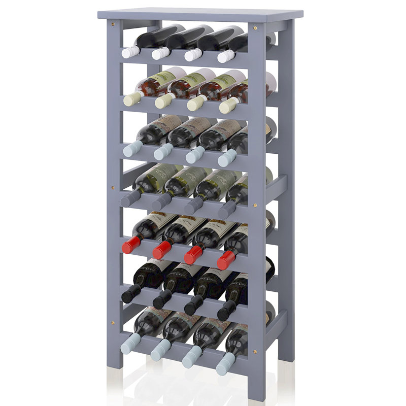Coltan 28 Bottle Solid Wood Floor Wine Bottle Rack, Grey