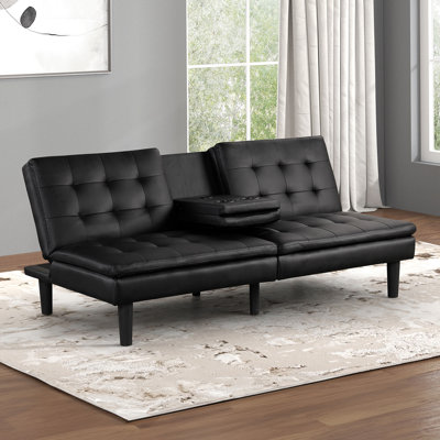 Contemporary Futon Sofa Bed With Built - In USB Chargers, Biscuit Tufting, Drop - Down Table And Cup Holders For Flexible Living Spaces