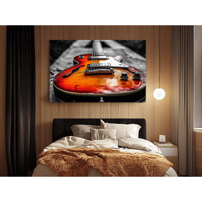 Gros plan guitare sur fond noir et blanc sur toile de haute qualité, reproduction murale, reproduction d'art, reproduction d'art