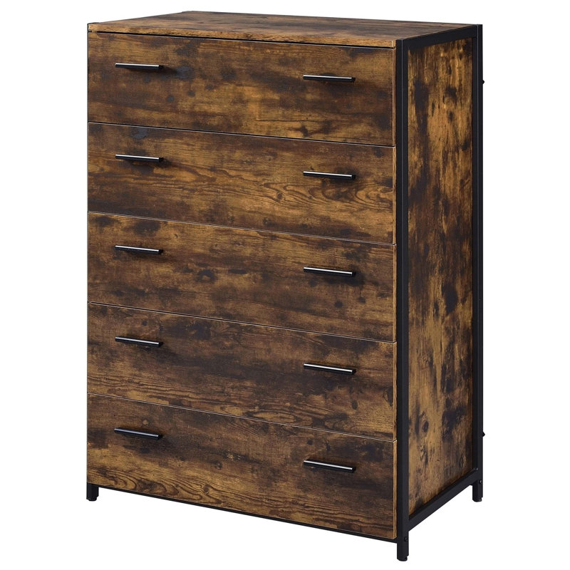 Commode rustique en chêne avec 5 tiroirs