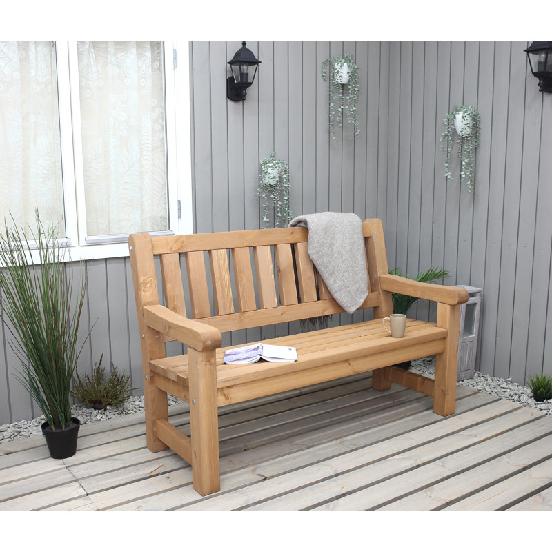 Kathrina Solid Wood Pine Outdoor Bench, 96cm H x 144cm W x 69.5cm D