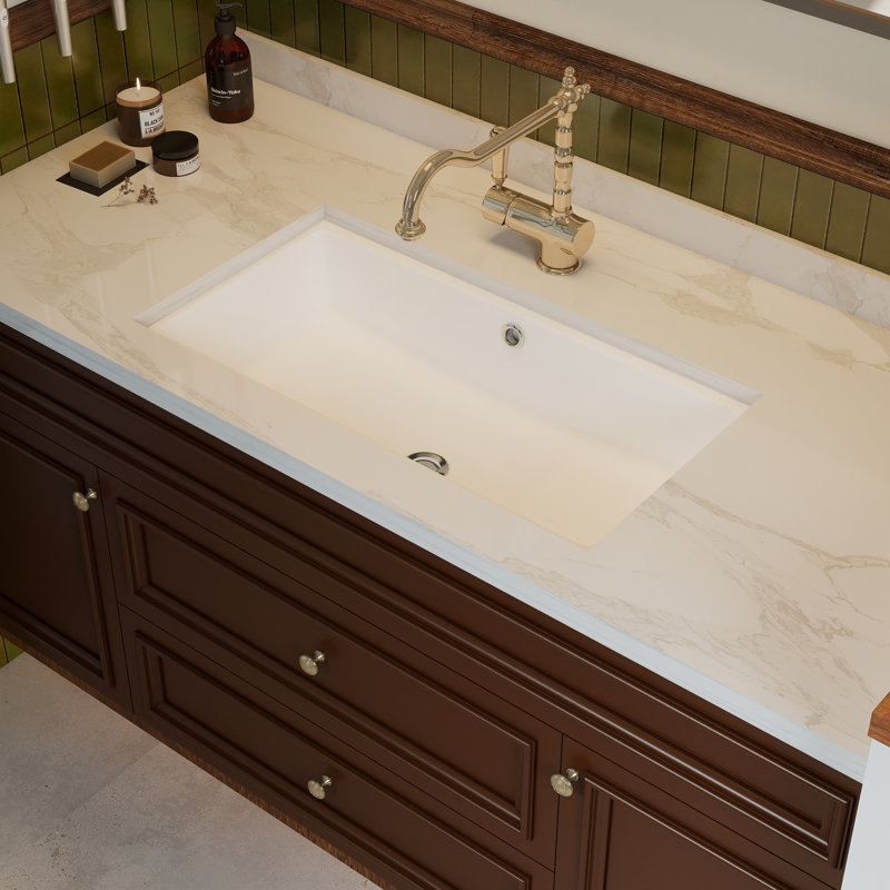 28" x 14" Undermount Ceramic Vanity Sink, Rectangular Bathroom Sink with Overflow, White Glazed Porcelain Lavatory Sink