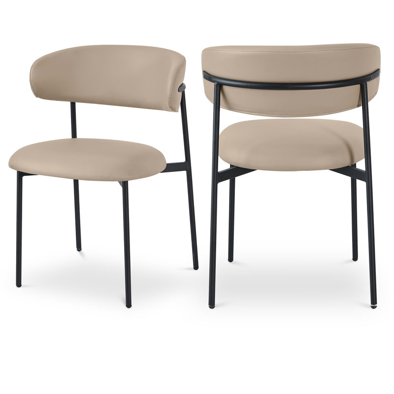 Chaise de salle à manger rembourrée Lupita, Cuir taupe végétalien, Noir mat