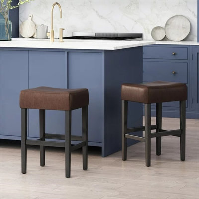 Set Of 2, 26.75" Backless Leather Counter Height Barstool