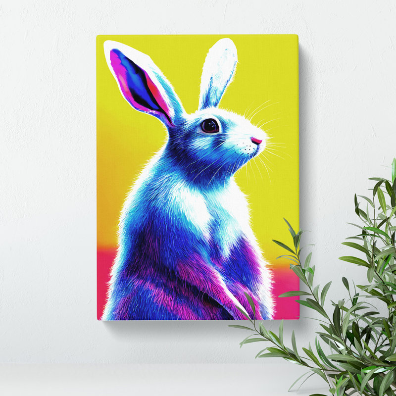 Neon Hare No.2 - Wrapped Canvas, 50cm H x 35cm W x 3cm D