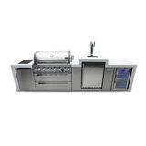Mont Alpi 6-Burner Deluxe Stainless Steel Outdoor Island Barbecue Grill + Kegerator & Refrigerator
