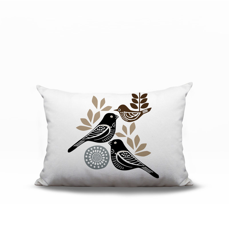 Oreiller rectangulaire réversible intérieur / extérieur Della Bird, Rectangle H 14 po x l 20 po, Noir