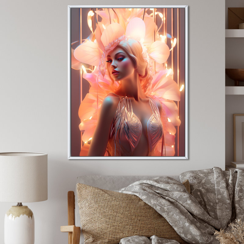 " Pink Cabaret Sensual Dancer ", 32" H x 24" W x 1" D, White Floater Framed