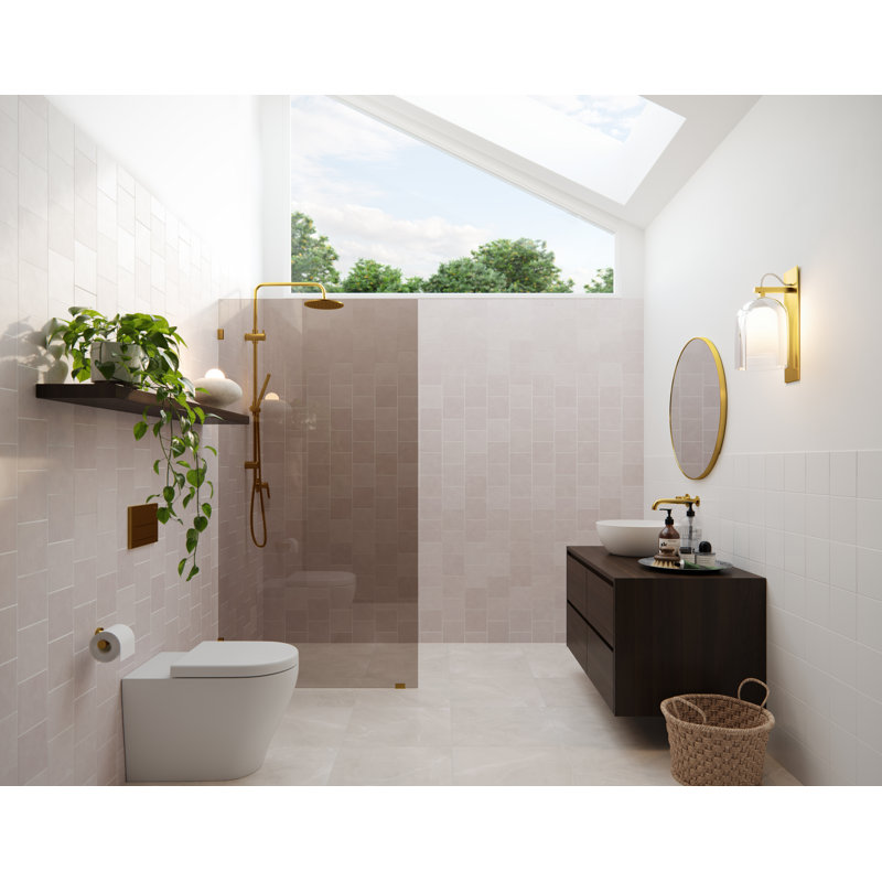 Ursa 36 in. x 78 in. Fully Frameless Bronze Tinted Single Fixed Shower Panel, Satin Brass