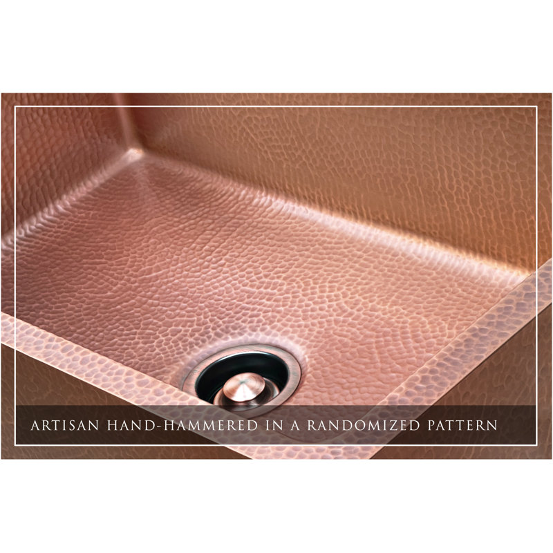 Fossil Blu Luxury 30" 12-Gauge Hammered Copper Undermount/Drop-In Sink, Medium Patina, Incl Accs