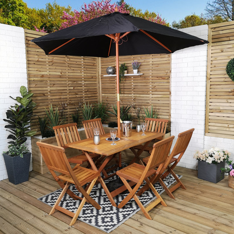 Caziyah Rectangular 8 - Piece 6 - Person 75 Cm L Outdoor Table Set