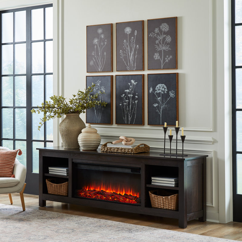 Charley 84" Electric Fireplace TV Stand, Dark Oak