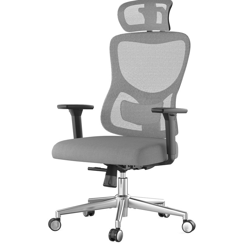 Mesh Desk Chair With Ergonomic "S" , Adjustable Lumbar And , 3D , For Home Office, Black & Grey, High - Density Sponge Cushion Comfy Design, Neck Support, 35 Degree Armrest Mobility, Soft Pu Padding
