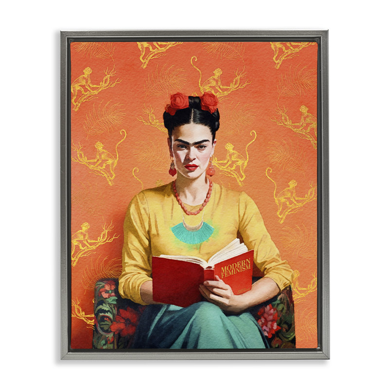 Modern Frida Kahlo par Amanda Greenwood, Cadre flottant gris lustré, H 31 po x l 25 po