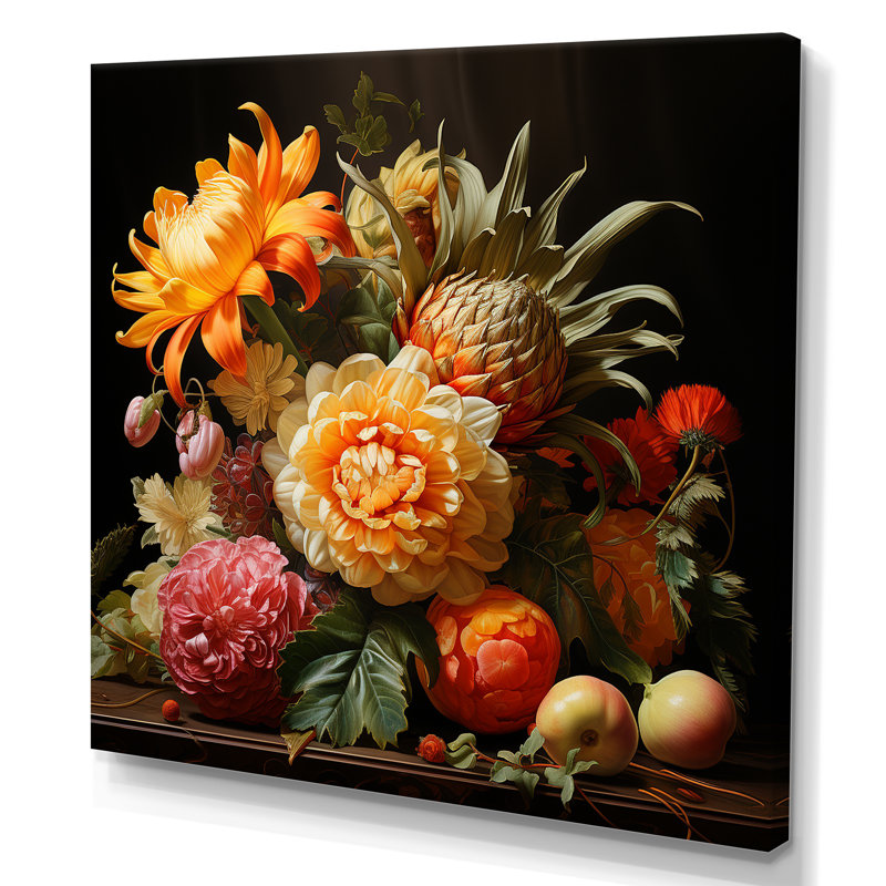 Art de la Renaissance avec fleurs et fruits III - fruits, H 30 po x l 30 po x P 1,5 po