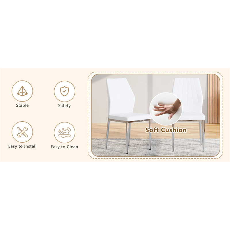 Ensemble de 4 chaises de salle à manger argentées et blanches de 37 pouces de hauteur: dossier ergonomique en polyuréthane, combinant confort et style. Mélange parfaitement confort et élégance, ajoutant plus de confort et de style à l'heure du repas.