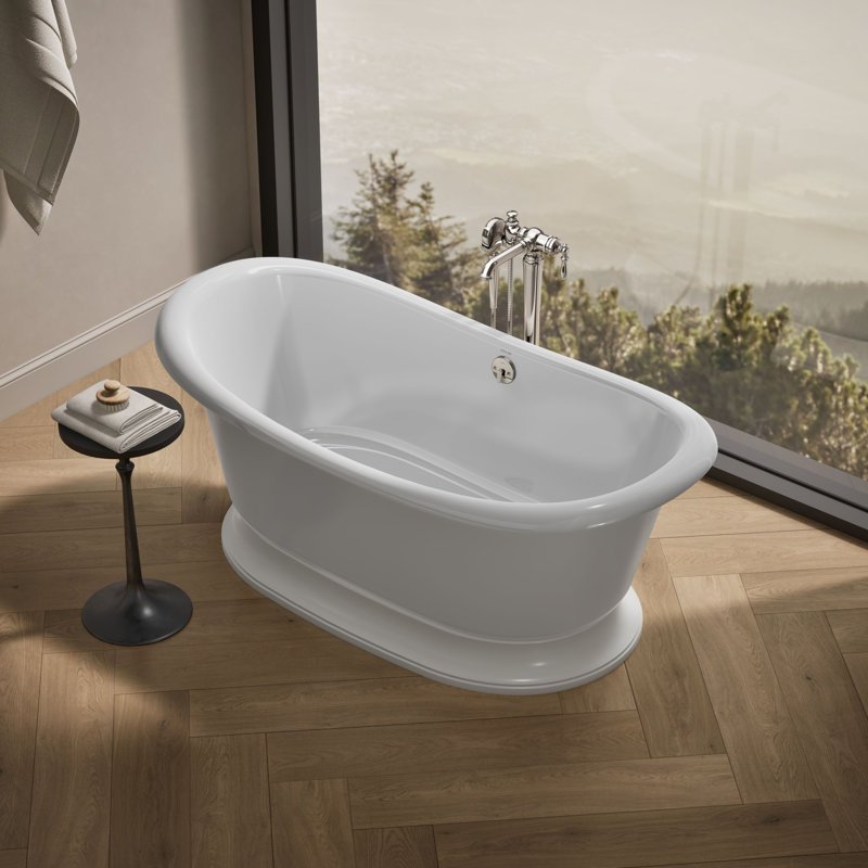 Artifacts 66" x 33" Pedestal Soaking Cast Iron Bathtub, White