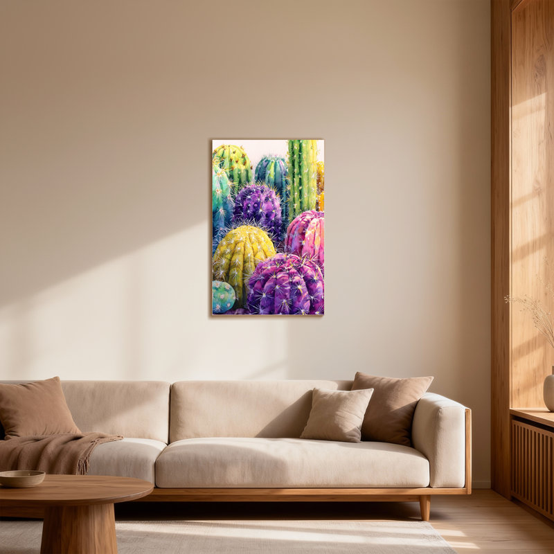 Plantes et fleurs, impression de cactus colorés à l'aquarelle, H 36 po x l 24 po