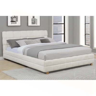 Grand lit plateforme Modern Modern, structure de lit rembourrée en tissu polaire doux