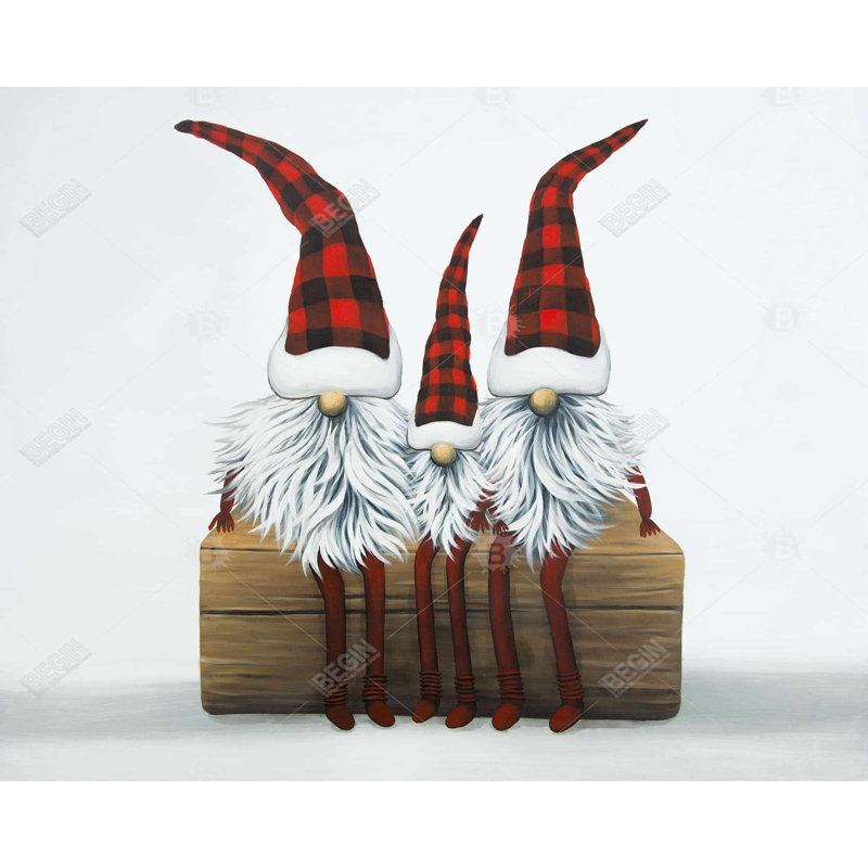Three Christmas Gnomes Print On Canvas, H 48 po x l 60 po