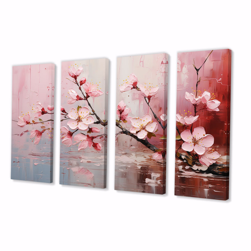 Décoration murale 4 pièces cerisier blanc et rose Bloom IV - Cerisier, H 28 po x l 48 po
