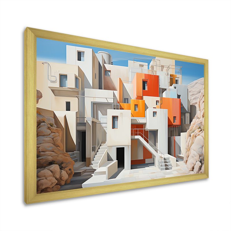 «De Stijl Desert House Lansdcape - Canyon», art mural sur toile, H 24 po x l 32 po x P 1 po, Cadre doré simple