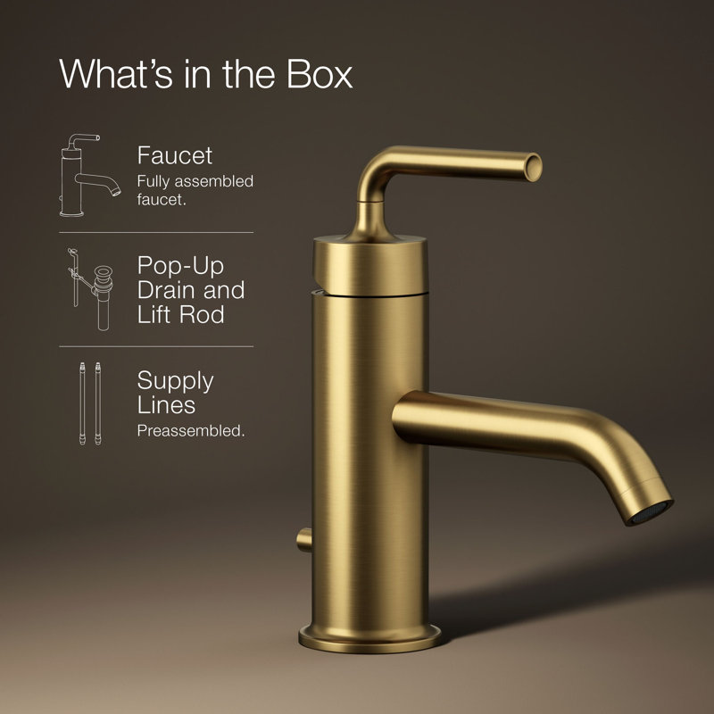 Purist® Single Hole Bathroom Faucet with Drain Assembly, Vibrant Brushed Moderne Brass