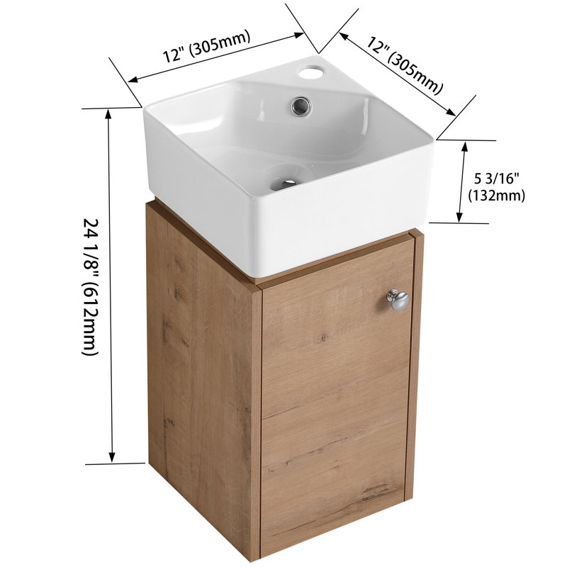 Kirstyleigh 12'' Single Floating Small Bathroom Vanity with Ceramic Top, Brown