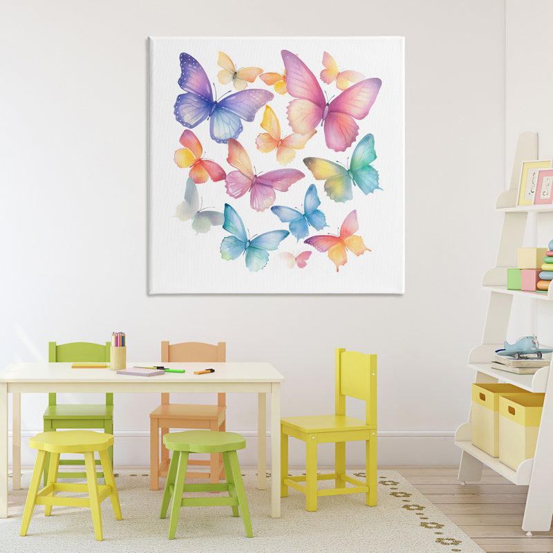 Rainbow Butterflies Rabble Canvas, design par Creative Studio, H 36 po x l 36 po
