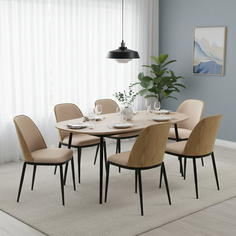Larenzo 18.7'' H Upholstered Metal Side Chair, Natural Wood/Beige
