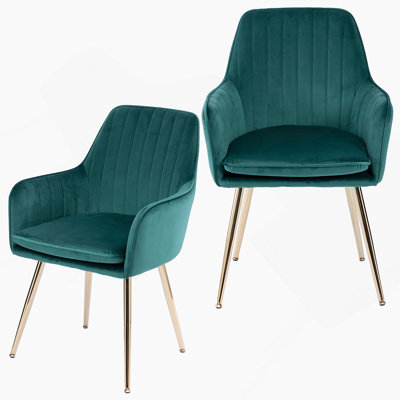 Modern Mid-Back Accent Dining Chair Set Of Two, Upholstered For Comfort, With Gold Plated Legs And Removable Cushions For Living Spaces