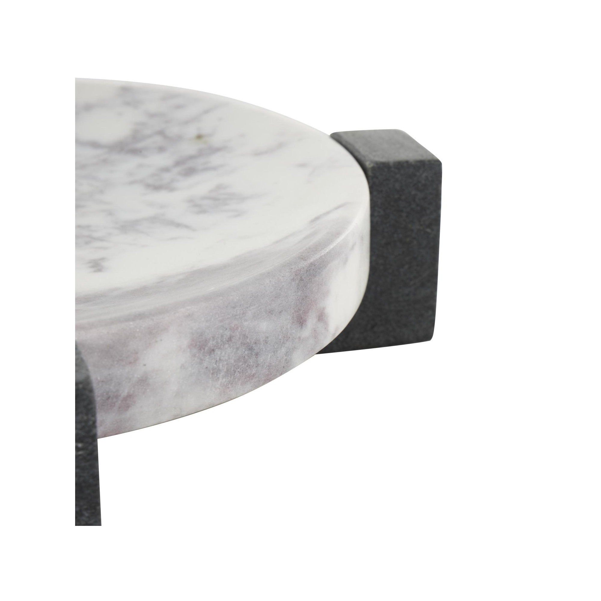 Cole And Grey Marble Round Geometric Tray With Black X-Shaped Base, 2.55" H x 10" W x 10" D