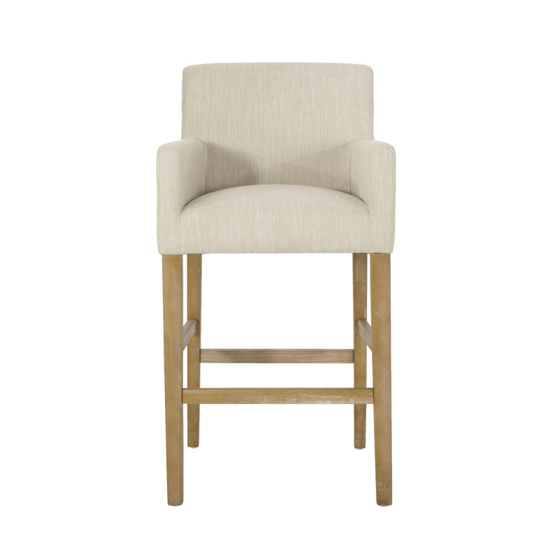 Alighiero Solid Wood Stool, Beige/Weathered Brown, 2, Bar Stool (30.5" Seat Height)