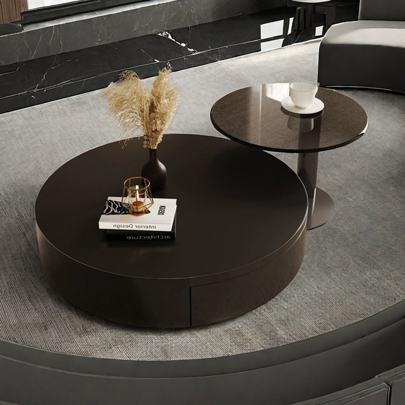 Round Coffee Table Set Stainless Steel, Black, 16.53" H x 55.11" L x 31.49" W