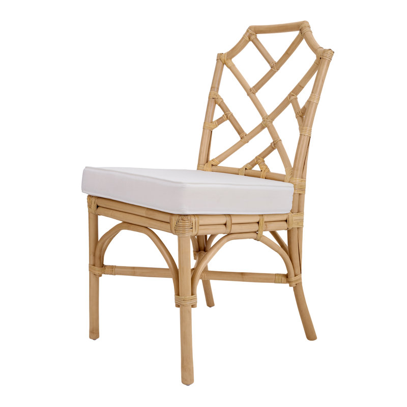 Natural Rattan Cross Back Side Chair with White Cushion